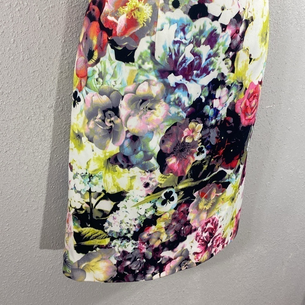 Tahari neon bold floral print boatneck sheath dress 8 PP3 - Picture 6 of 12